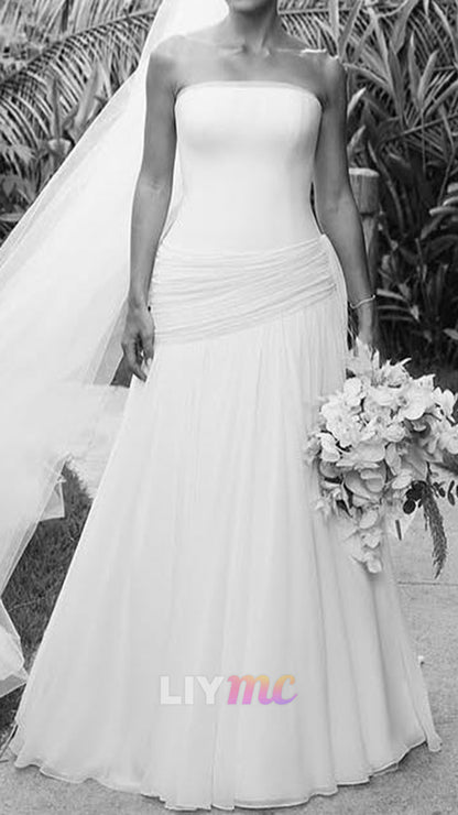 Strapless Pleated Sleeveless A-Line Wedding Dress