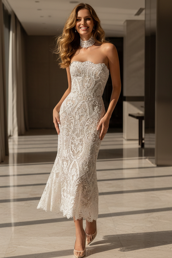 Strapless Sleeveless Lace Appliques Mermaid Wedding Dress