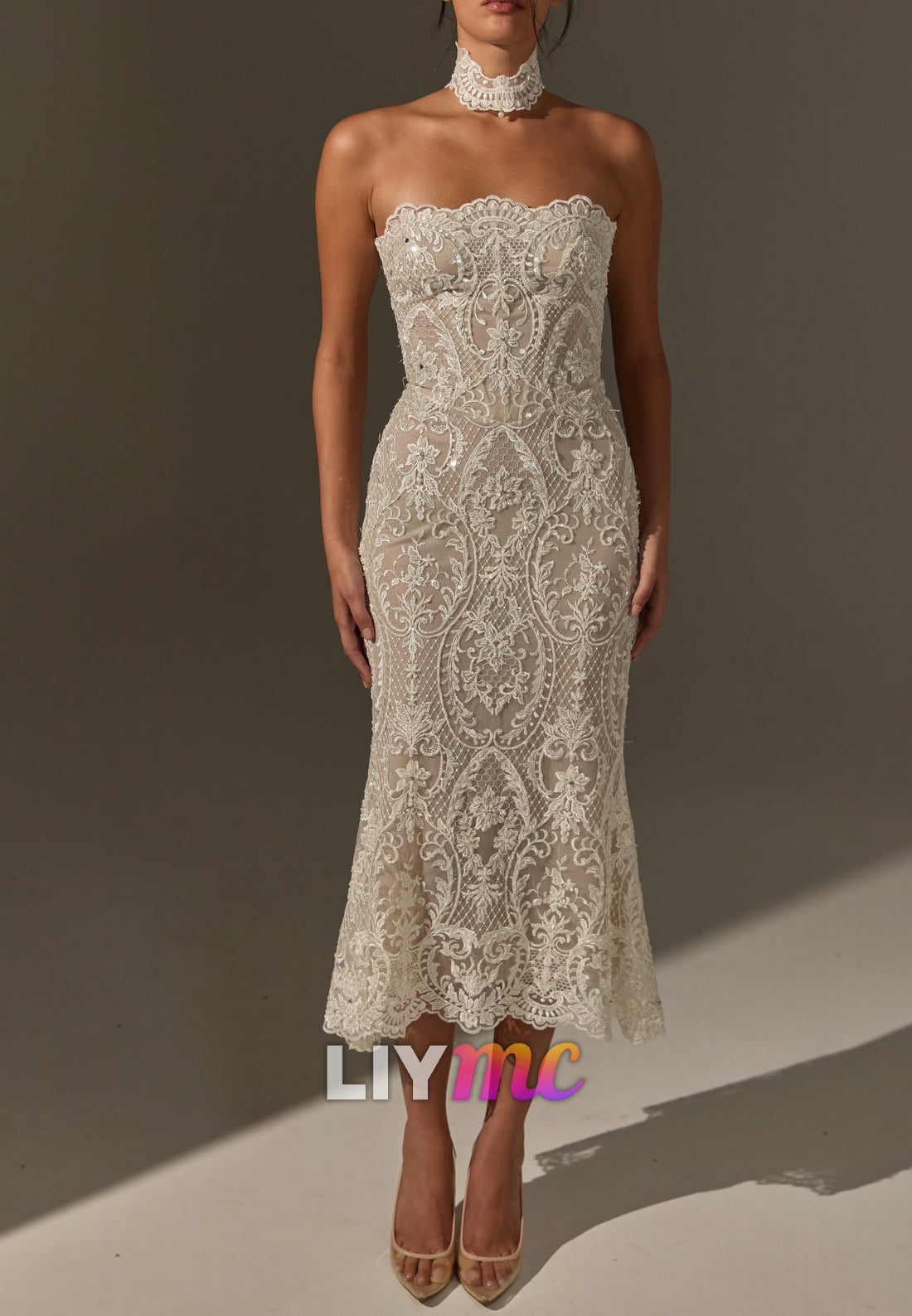 Strapless Sleeveless Lace Appliques Mermaid Wedding Dress