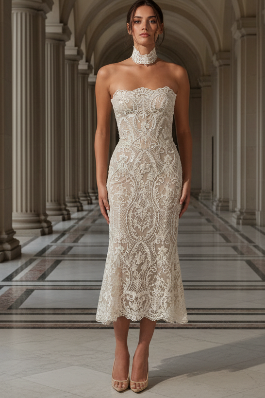 Strapless Sleeveless Lace Appliques Mermaid Wedding Dress