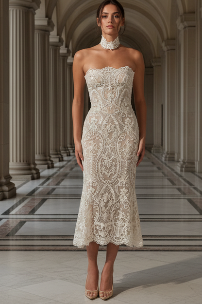 Strapless Sleeveless Lace Appliques Mermaid Wedding Dress