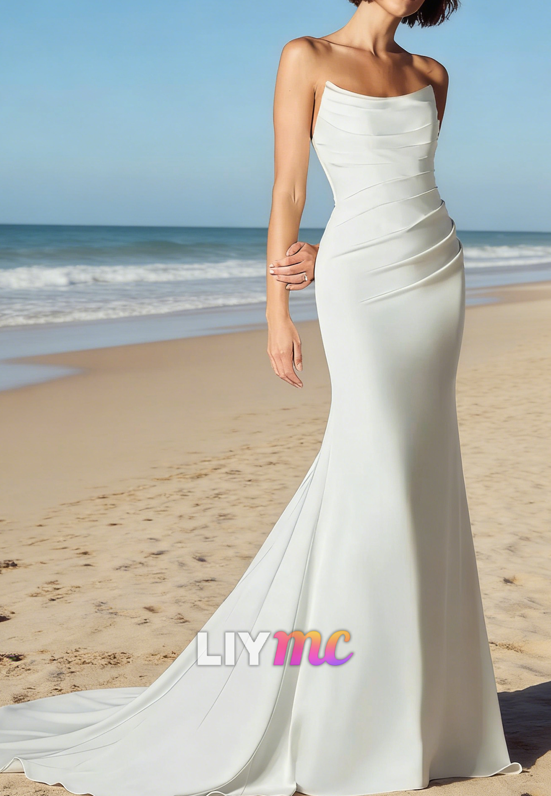 Strapless Sleeveless Mermaid Beach Wedding Dress