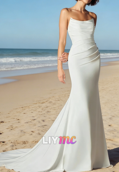 Strapless Sleeveless Mermaid Beach Wedding Dress