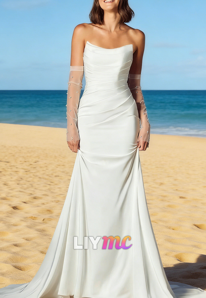 Strapless Sleeveless Mermaid Beach Wedding Dress