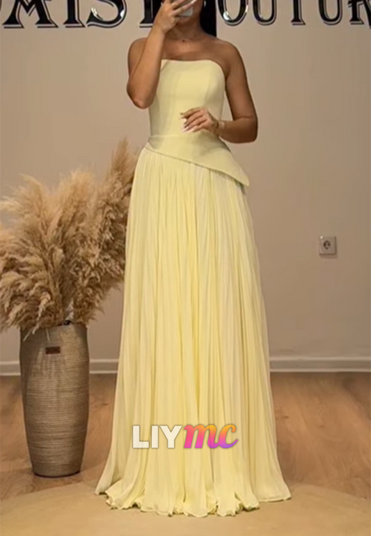 Strapless Sleeveless Pleated A-Line Formal Dress