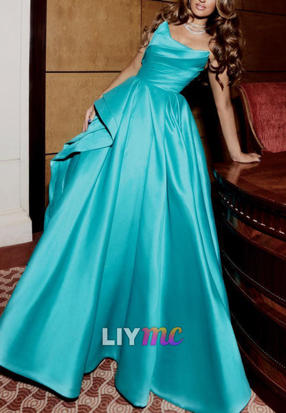 Strapless Sleeveless Satin A-Line Evening Dress