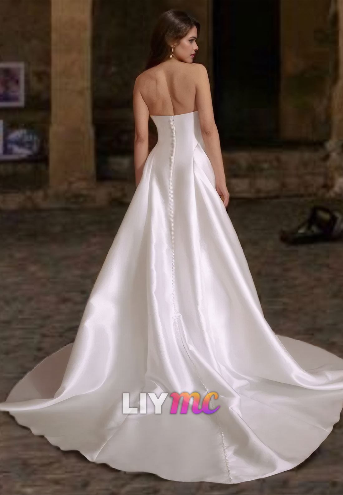 Strapless Sleeveless Sleek Pleated Satin A-Line Wedding Dress