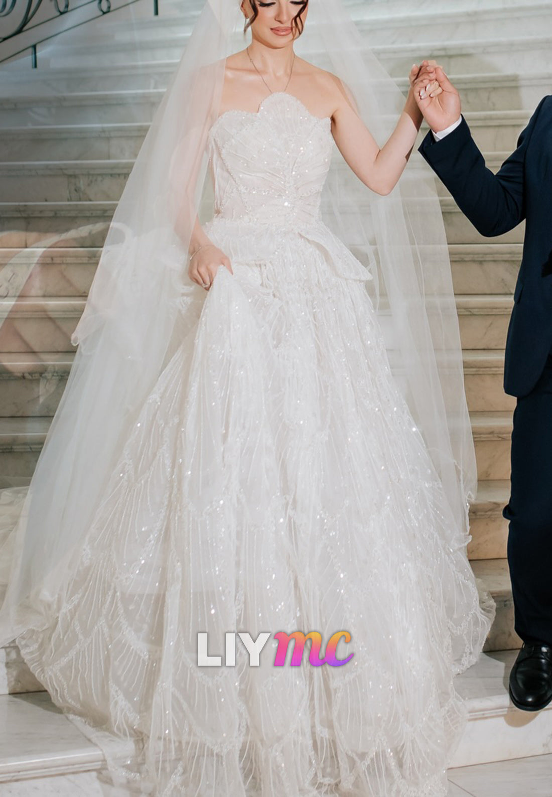 Strapless Sparkly Beaded Embroidery A-Line Wedding Dress
