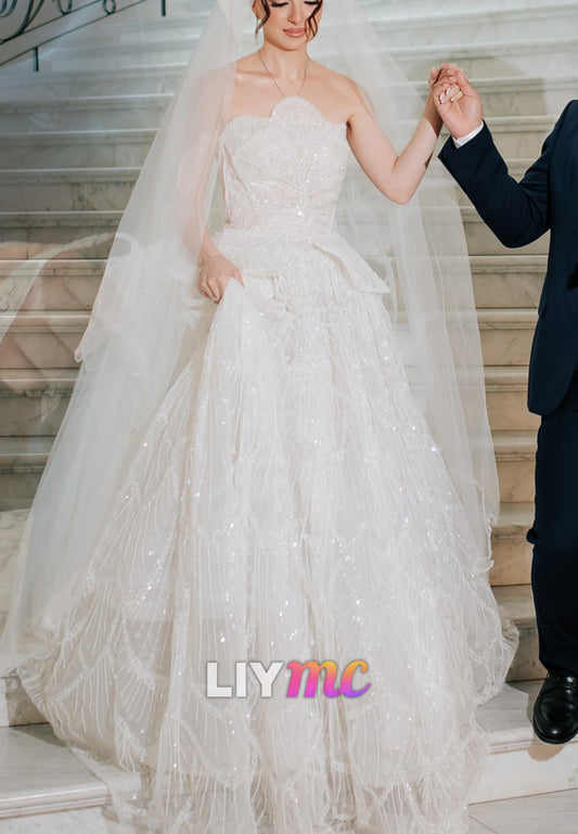 Strapless Sparkly Beaded Embroidery A-Line Wedding Dress