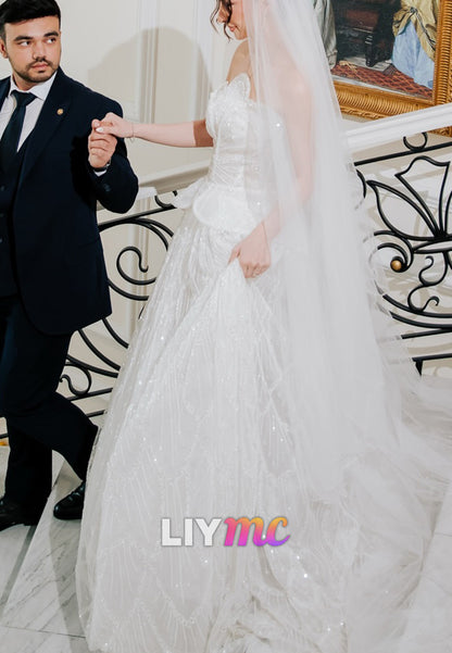 Strapless Sparkly Beaded Embroidery A-Line Wedding Dress