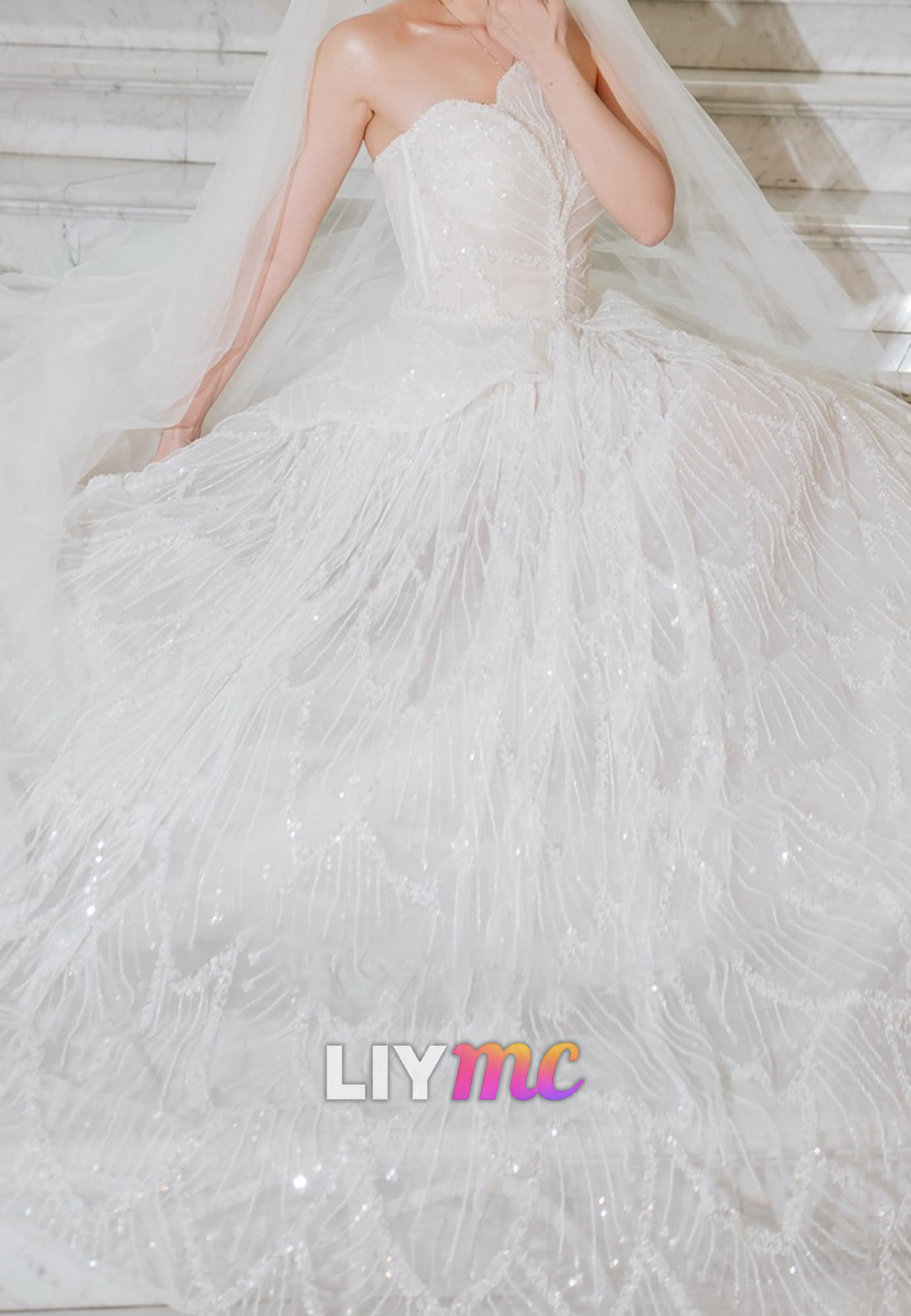 Strapless Sparkly Beaded Embroidery A-Line Wedding Dress
