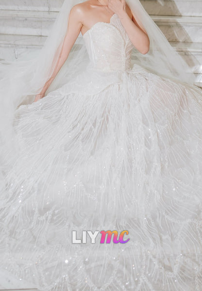 Strapless Sparkly Beaded Embroidery A-Line Wedding Dress