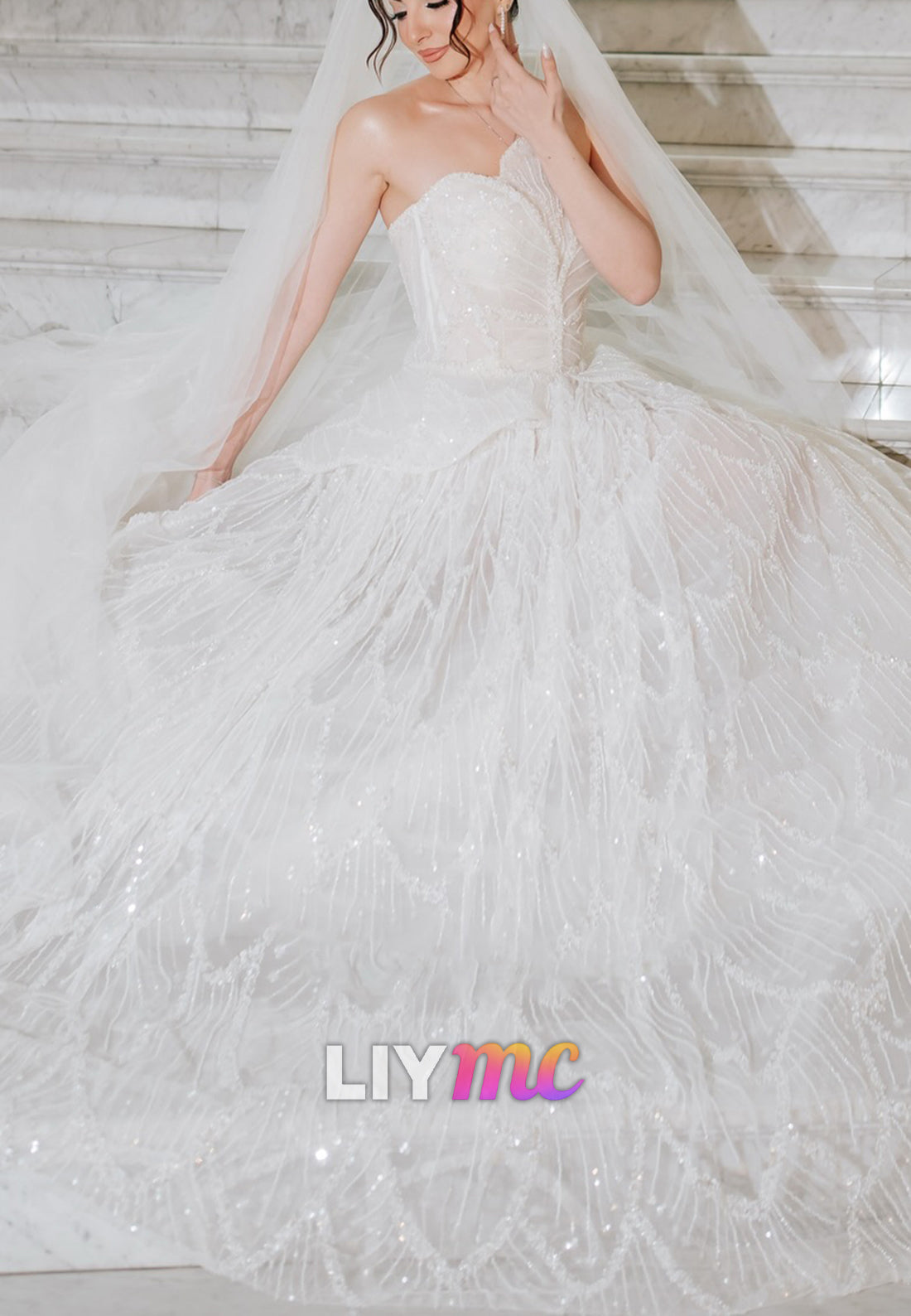 Strapless Sparkly Beaded Embroidery A-Line Wedding Dress