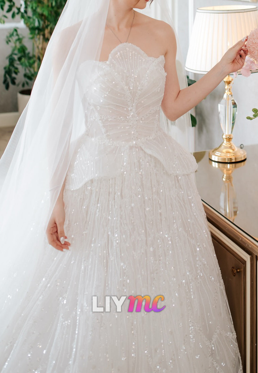 Strapless Sparkly Beaded Embroidery A-Line Wedding Dress