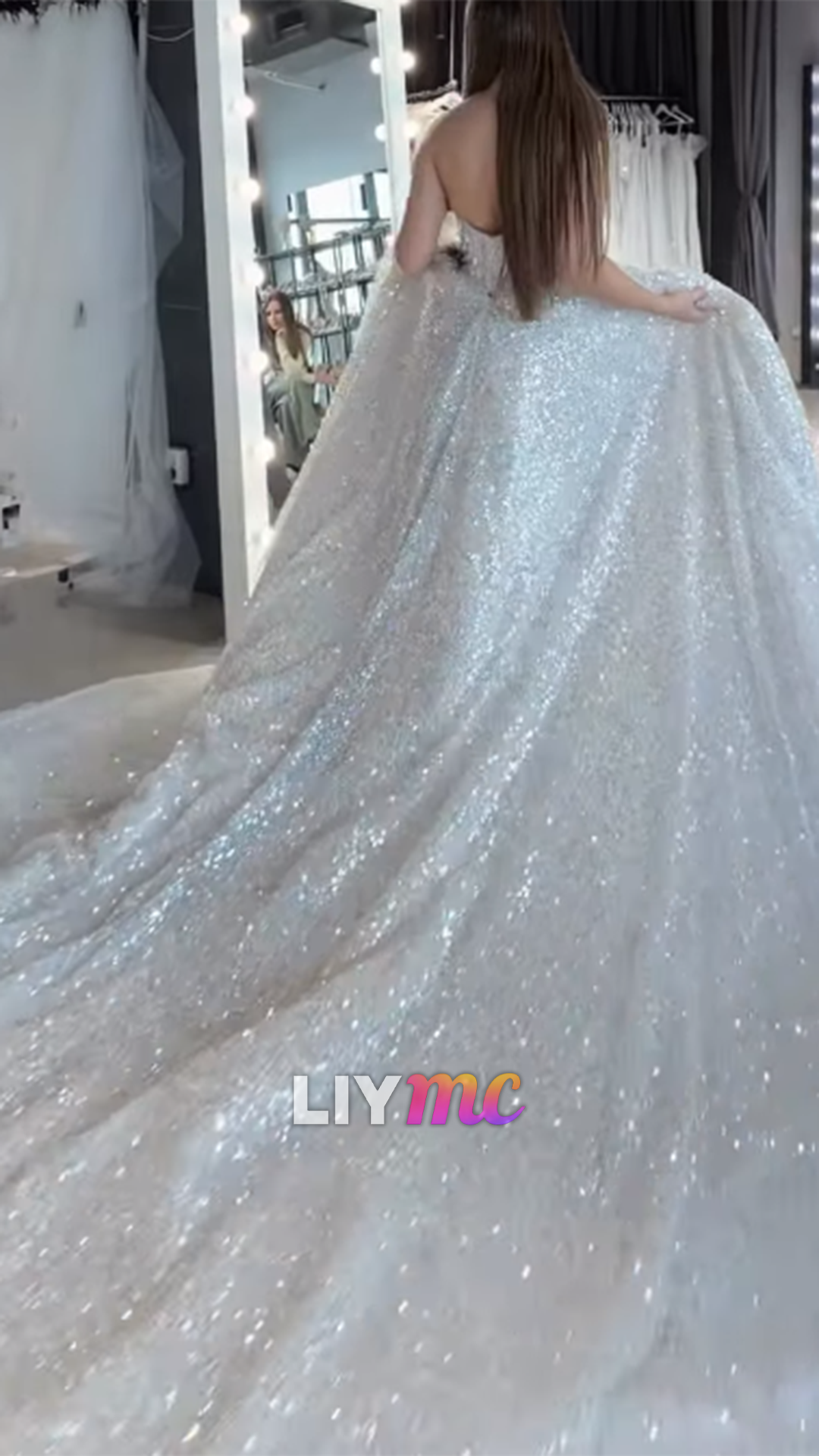 Straplesss Beaded Sparkly Tulle A-Line Bride Gown