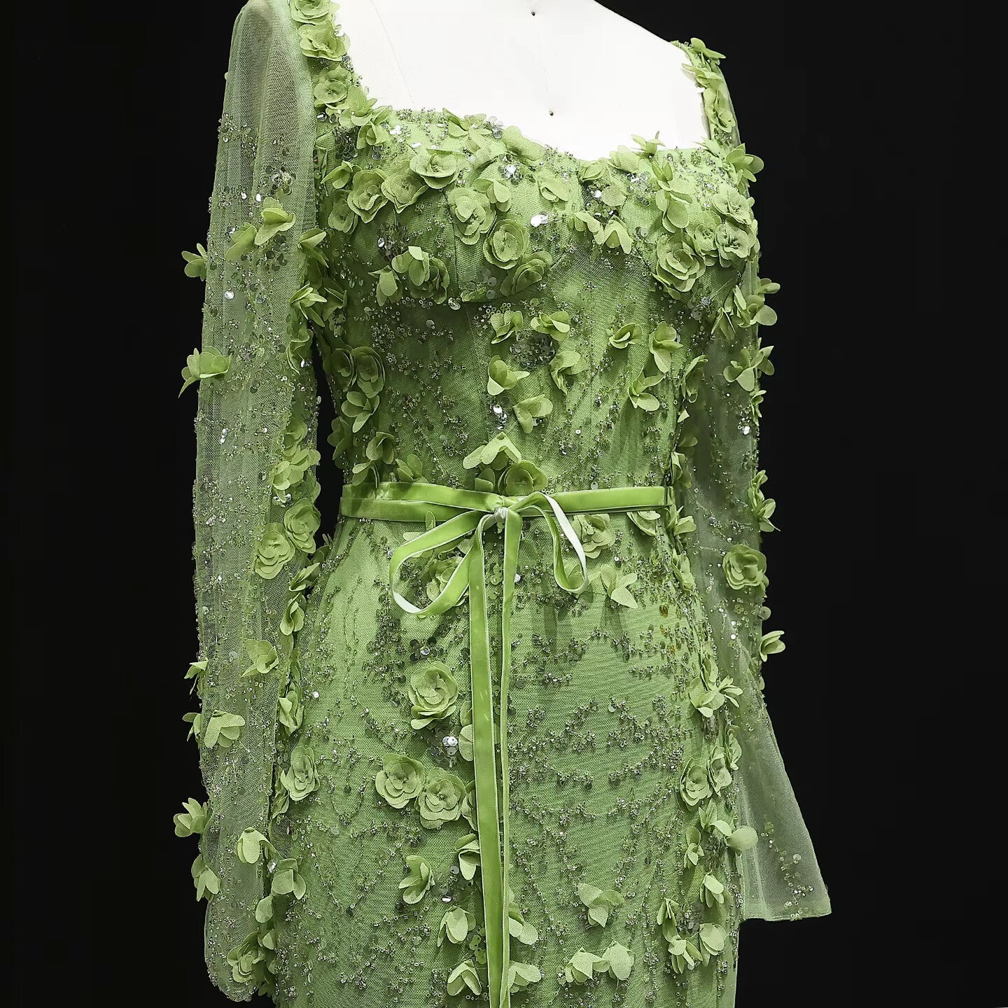 Stunning Lime Green 3D Floral Mermaid Evening Dress