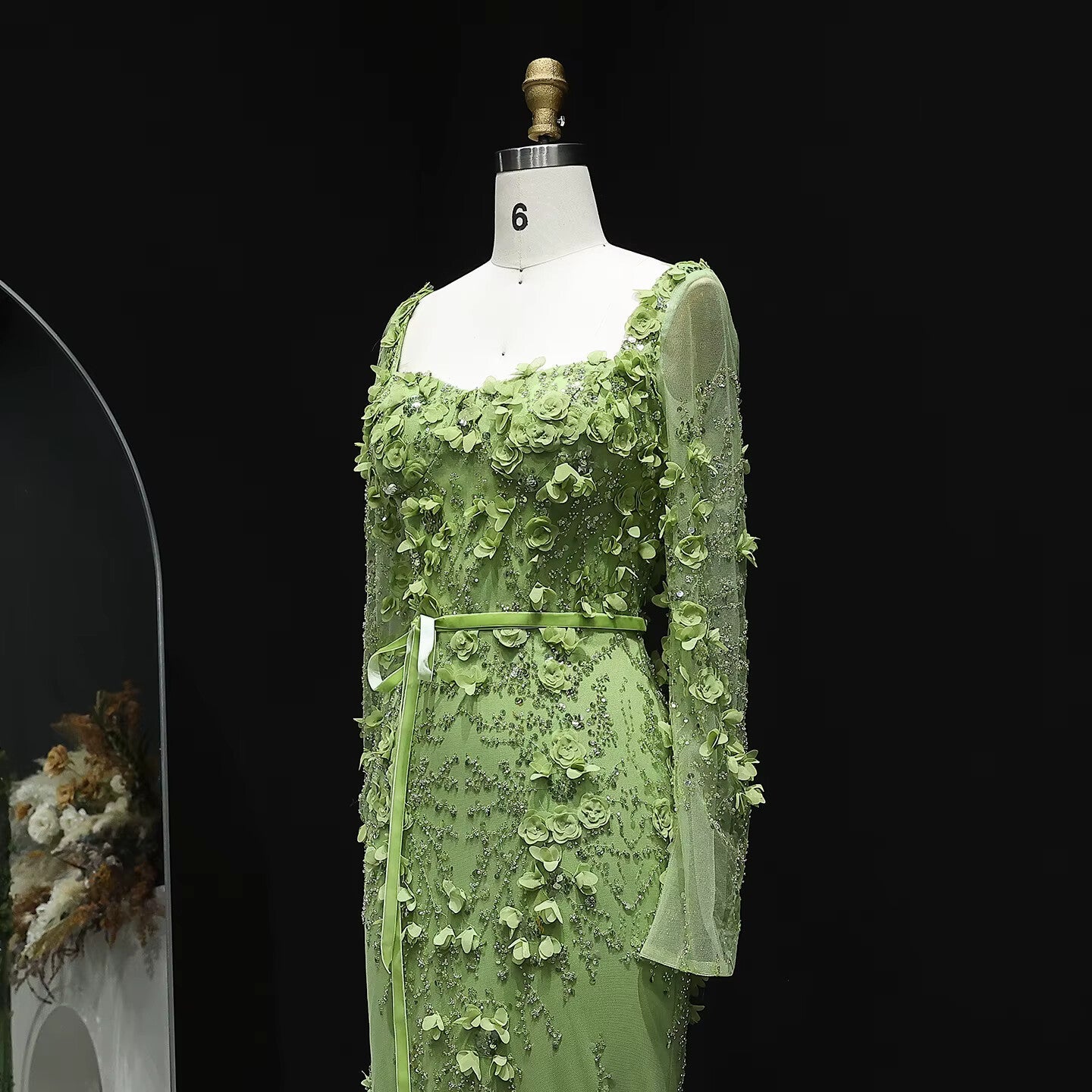 Stunning Lime Green 3D Floral Mermaid Evening Dress