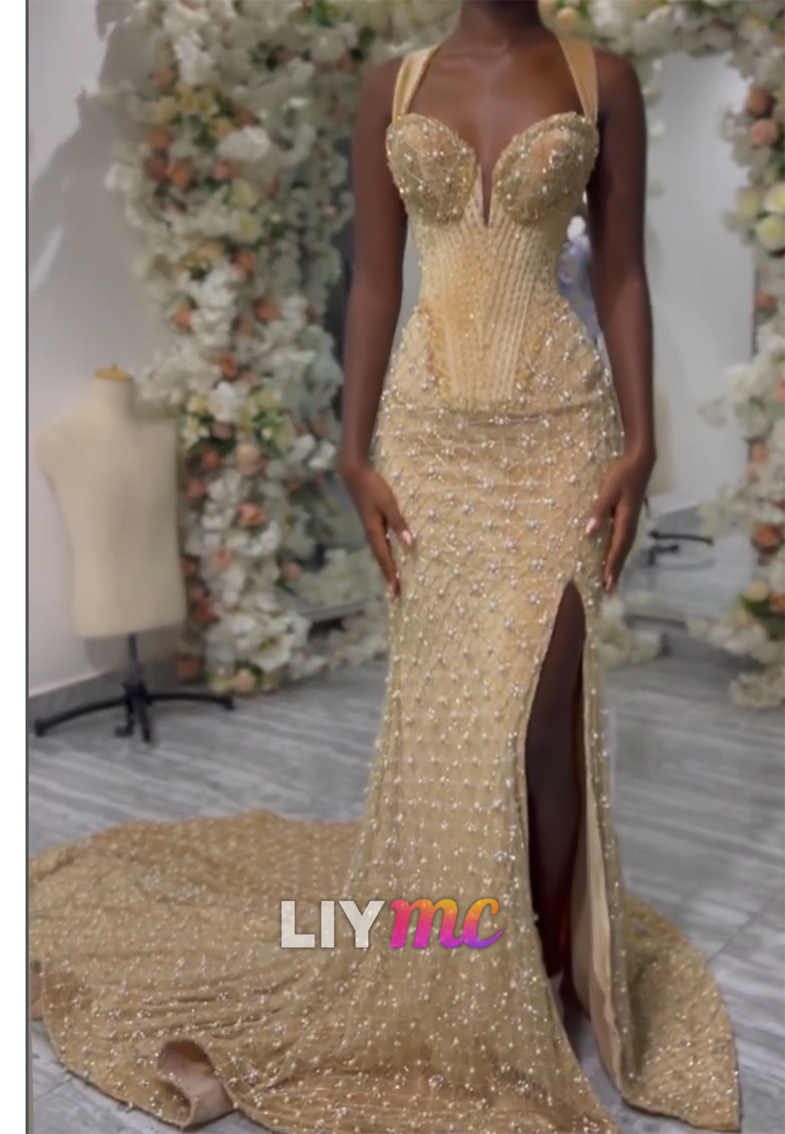 Sweetheart Beaded Embroidery Sparkly Mermaid Prom Dress for Black Girls