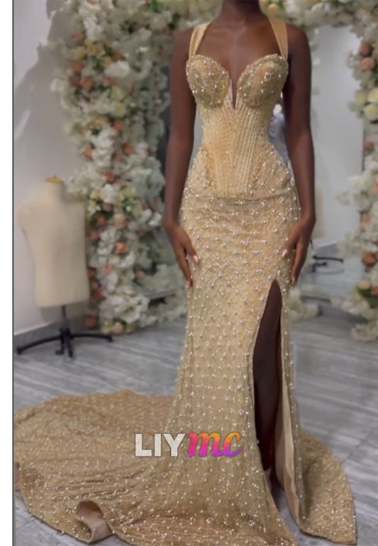 Sweetheart Beaded Embroidery Sparkly Mermaid Prom Dress for Black Girls