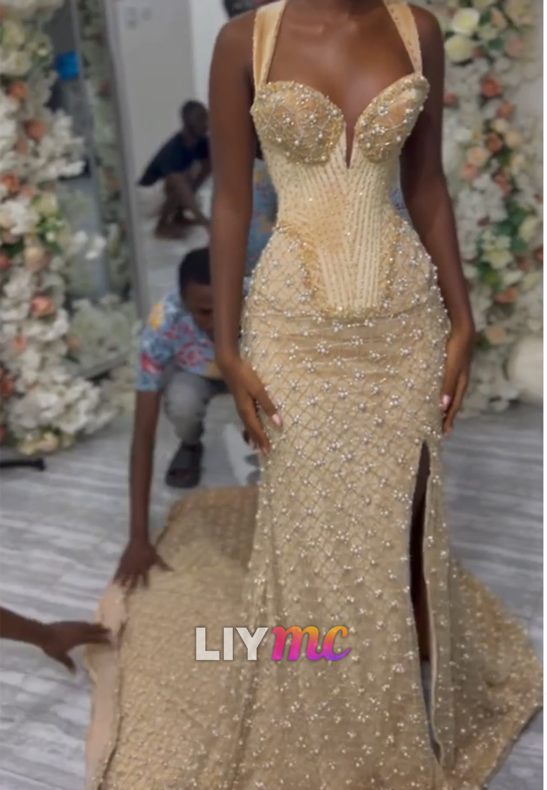 Sweetheart Beaded Embroidery Sparkly Mermaid Prom Dress for Black Girls