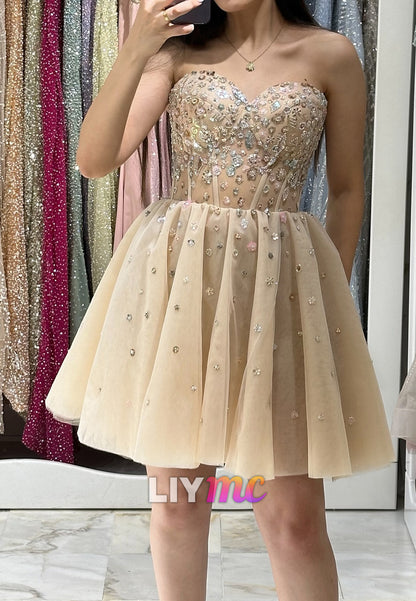 Sweeetheart Beaded Pleated A-Line Short Party Homecoming Dress