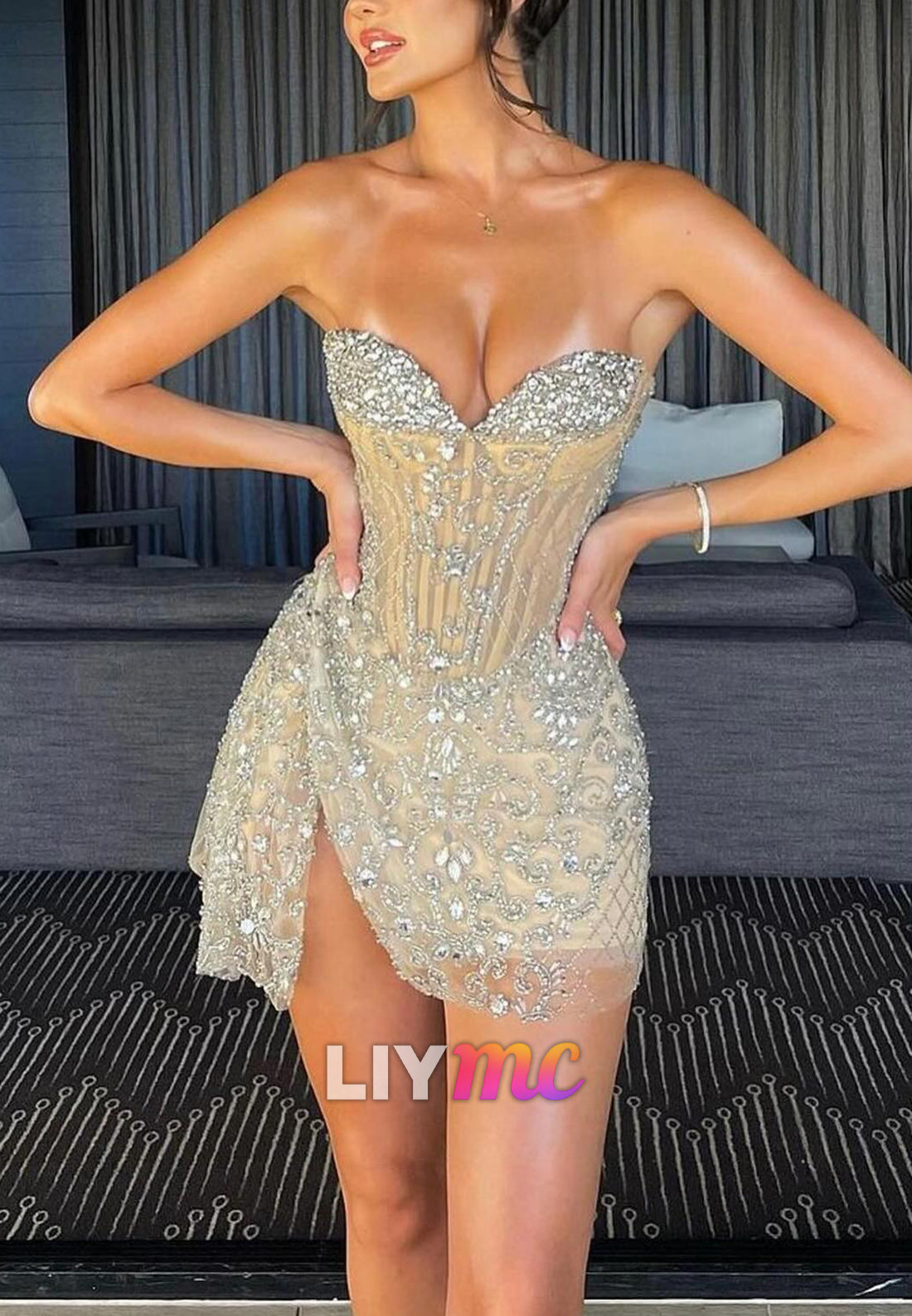 Sweeetheart Beaded Sparkly Sheath Party Homecoming Dress