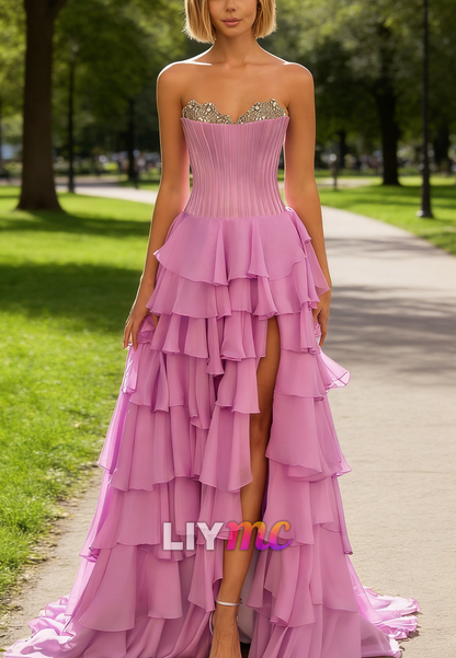 Sweeetheart Chiffon Tiered Corset A-Line Prom Dress