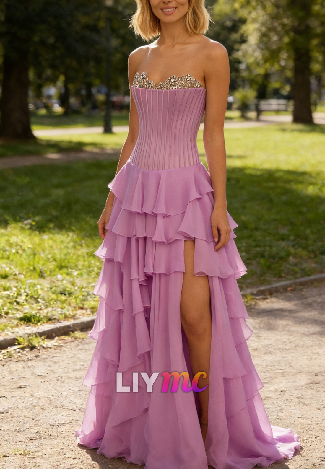 Sweeetheart Chiffon Tiered Corset A-Line Prom Dress