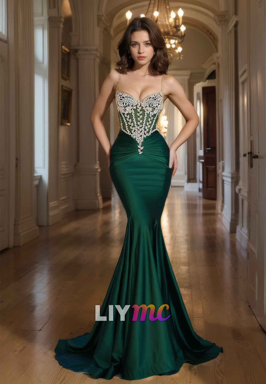 Sweethear Sleeveless Appliques Pleated Sleek Mermaid Prom Dress