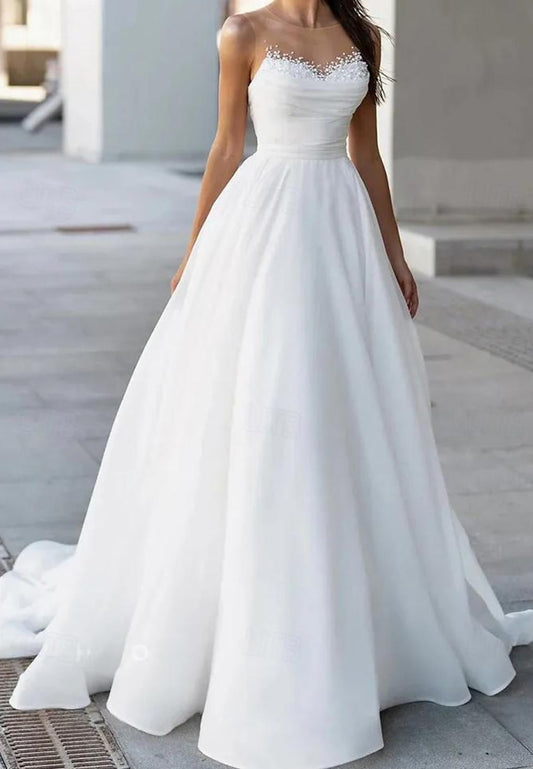 Sweetheart Strapless Beaded Pleated  A-Line Wedding Dress