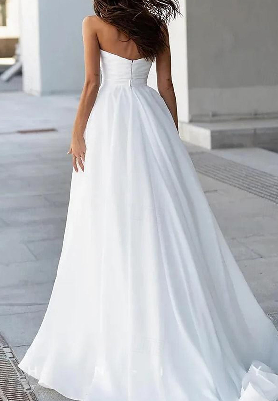 Sweetheart Strapless Beaded Pleated  A-Line Wedding Dress