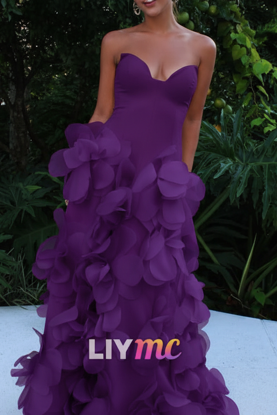 Sweetheart 3D Floral Party Dress Sleeveless Sheath Evening Dress