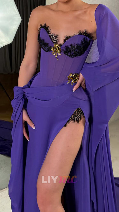 Sweetheart Appliques Chiffon Side Slit Sheath Prom Dress