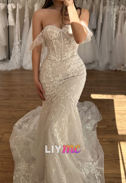 Sweetheart Appliques Fitted Mermaid Wedding Dress