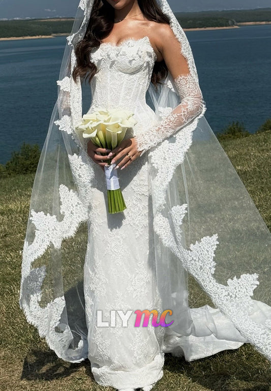 Sweetheart Appliques Floral Embellished Mermaid Wedding Dress