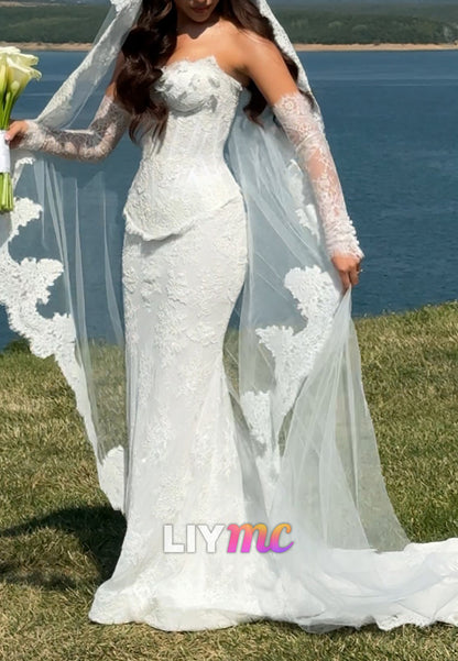 Sweetheart Appliques Floral Embellished Mermaid Wedding Dress
