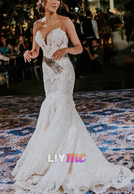 Sweetheart Appliques Strapless Mermaid Wedding Dress