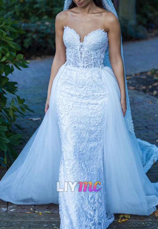 Sweetheart Appliques Strapless Mermaid Wedding Dress