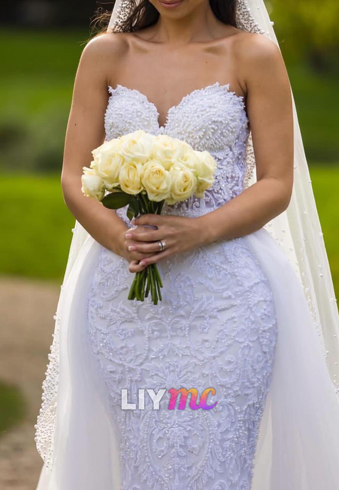 Sweetheart Appliques Strapless Mermaid Wedding Dress