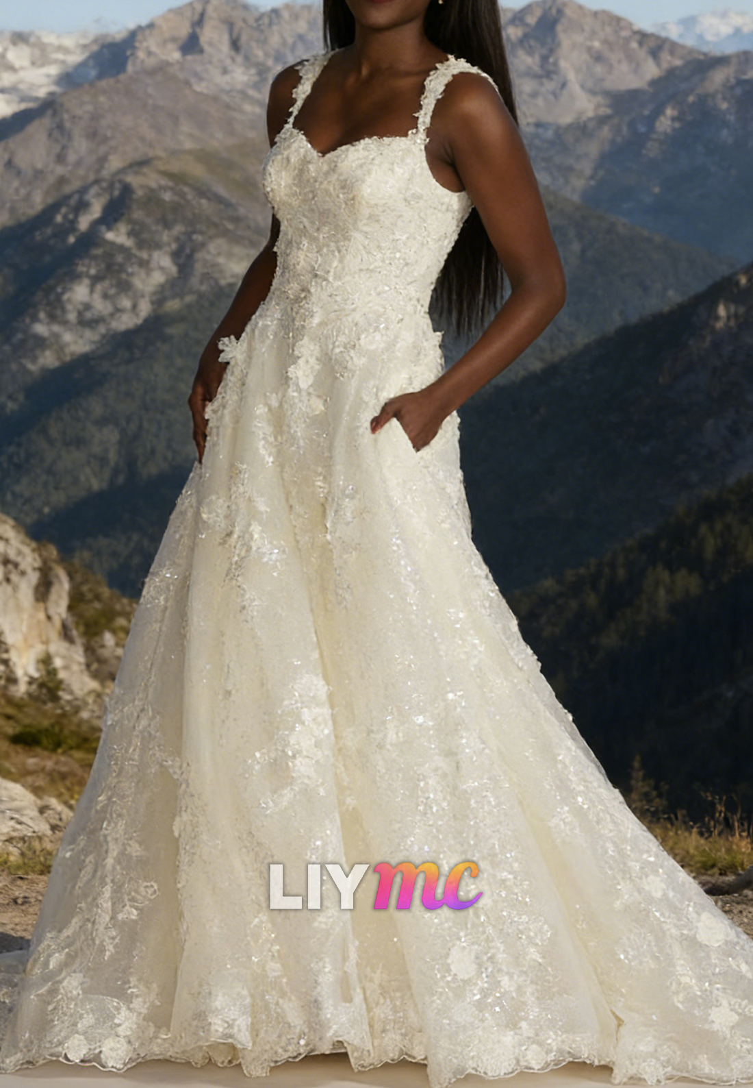 Sweetheart Appliques Straps A-Line Wedding Dress