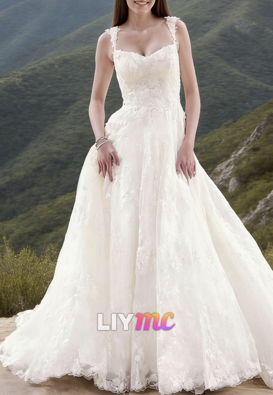 Sweetheart Appliques Straps A-Line Wedding Dress