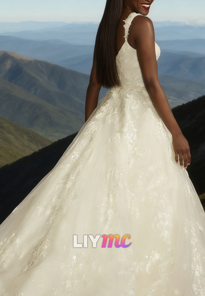 Sweetheart Appliques Straps A-Line Wedding Dress