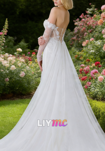 Sweetheart Appliques Tulle Mermaid Wedding Dress