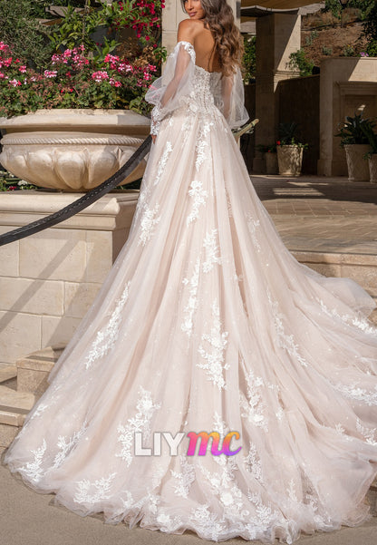 Sweetheart Appliqus Tulle A-Line Wedding Dress