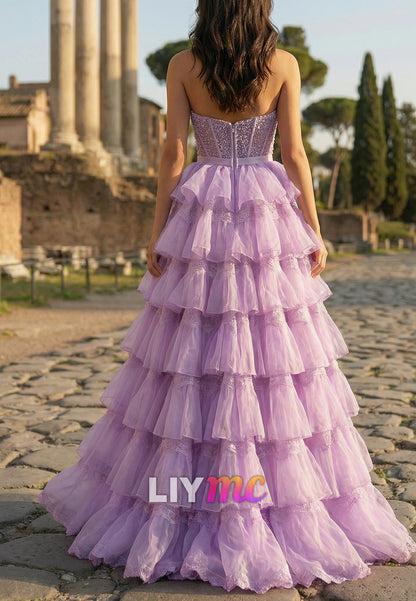 Sweetheart Beaded Chiffon Tiered A-Line Prom Dress