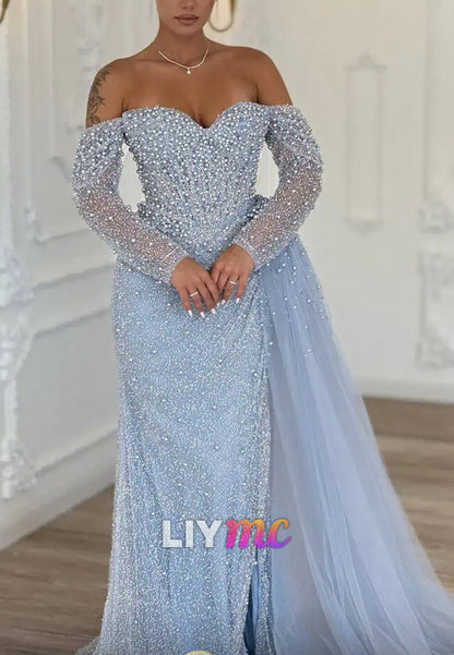 Sweetheart Beaded Embroidery Pearl Sparkly Mermaid Prom Dress