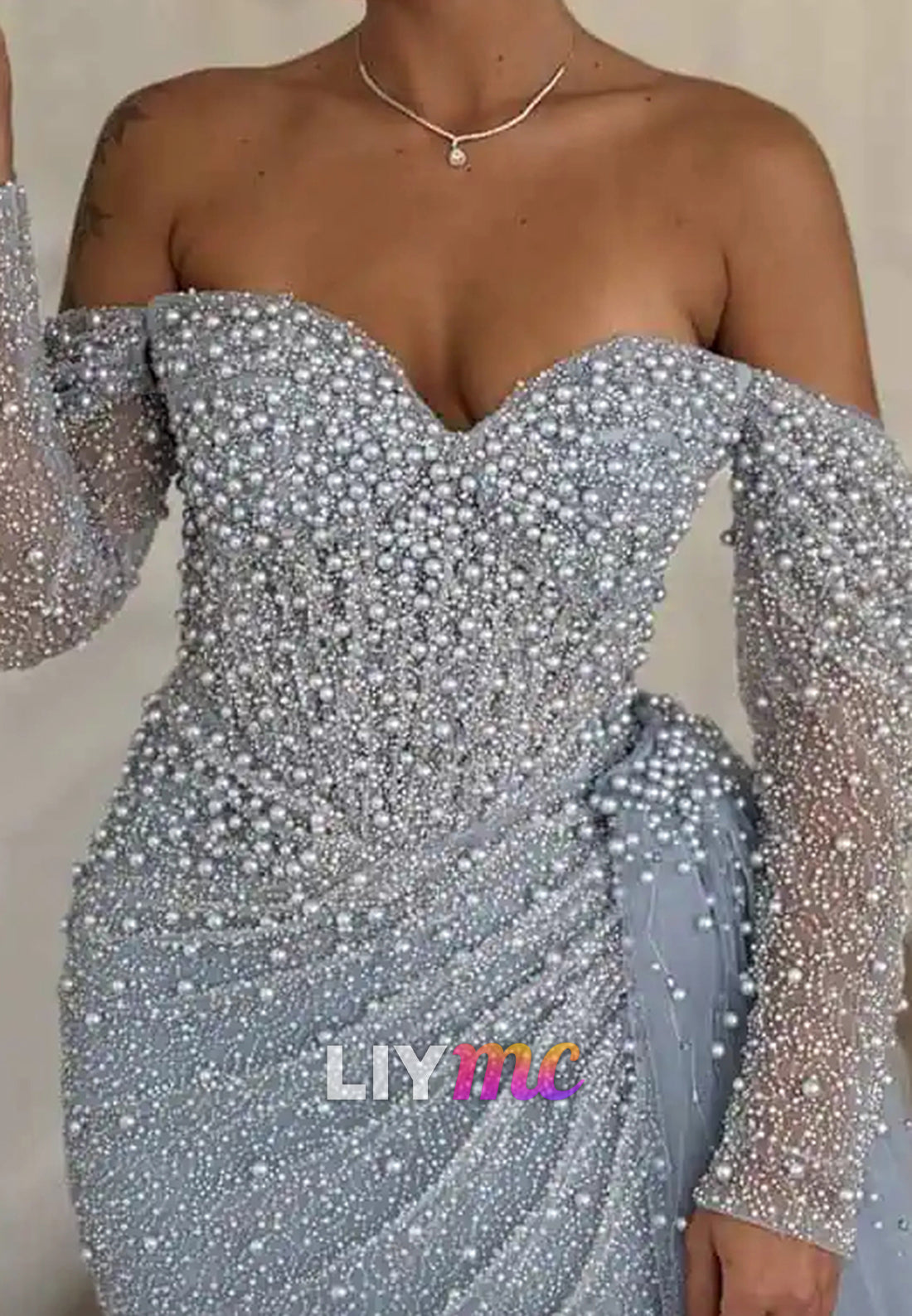 Sweetheart Beaded Embroidery Pearl Sparkly Mermaid Prom Dress