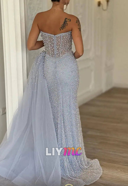 Sweetheart Beaded Embroidery Pearl Sparkly Mermaid Prom Dress