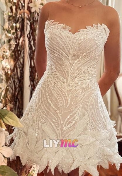 Sweetheart Beaded Embroidery Sparkly Short A-Line Wedding Dress