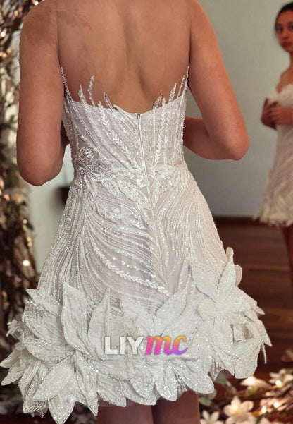 Sweetheart Beaded Embroidery Sparkly Short A-Line Wedding Dress